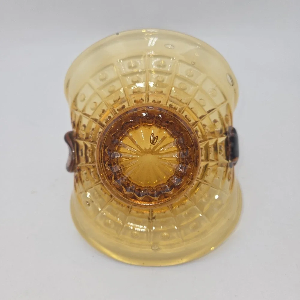 L.E. Smith Amber‎ Glass Basket  Button Panel Pattern  Vintage Mid-Century Candy